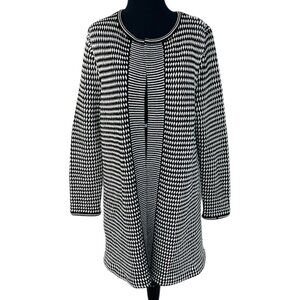 Talbots Women's Size L Open Front Mohair Black White Cardigan Sweater Ja…